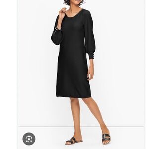 Talbots NWT Bishop Sleeve Sweater Dress Women Black Scallop Button Cuff Knit XL